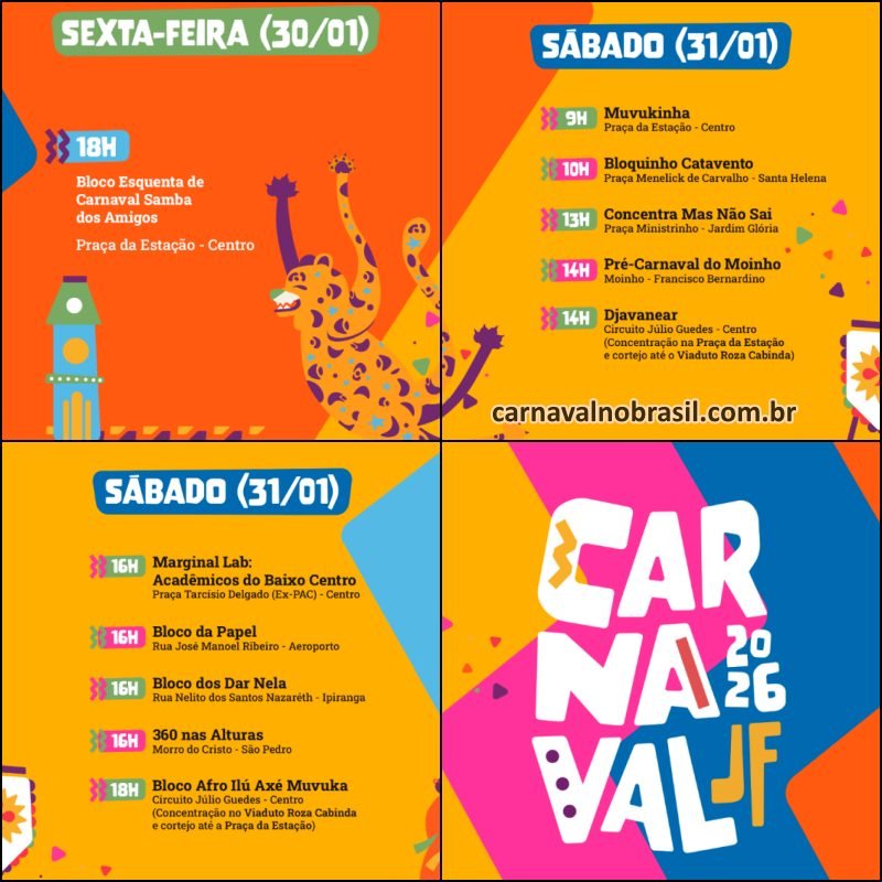 Programação do Carnaval de Juiz de Fora em Minas Gerais