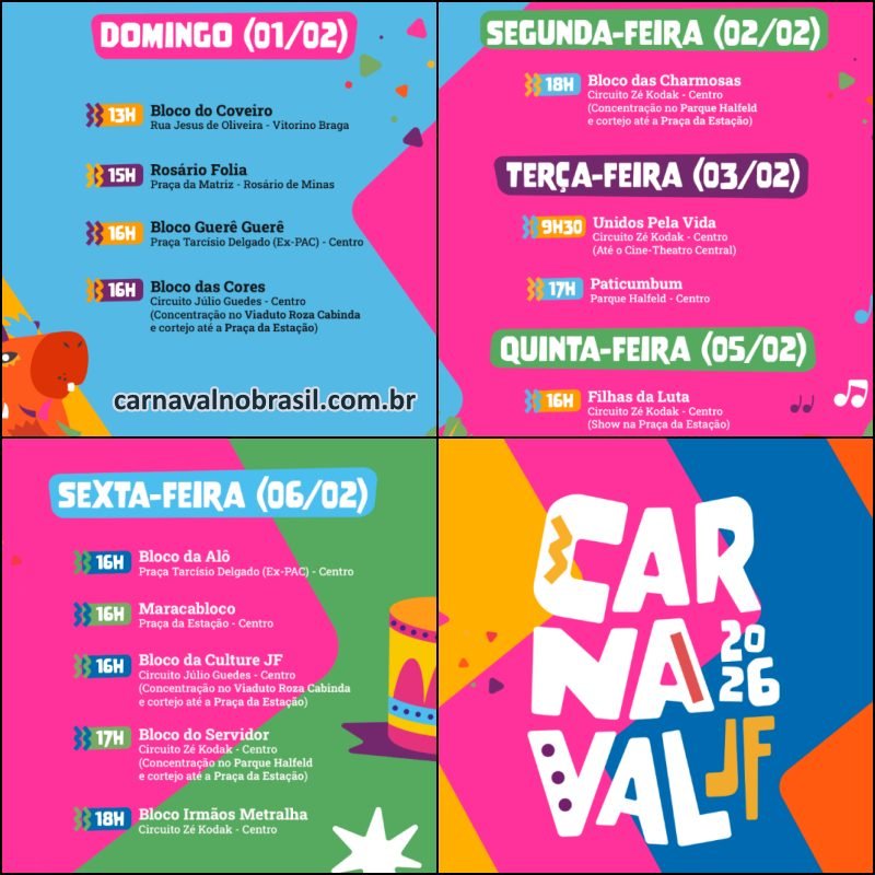 Programação do Carnaval de Juiz de Fora em Minas Gerais