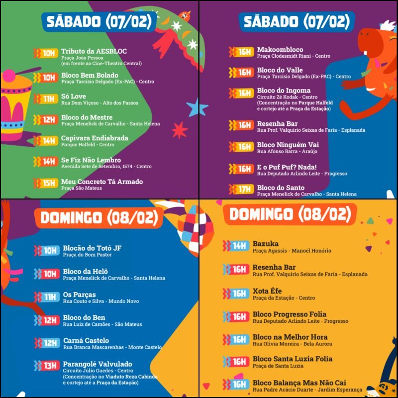 Programação do Carnaval de Juiz de Fora em Minas Gerais