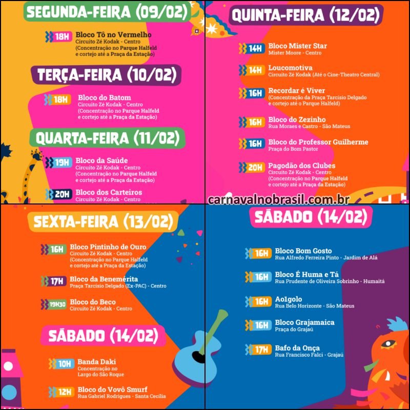 Programação do Carnaval de Juiz de Fora em Minas Gerais