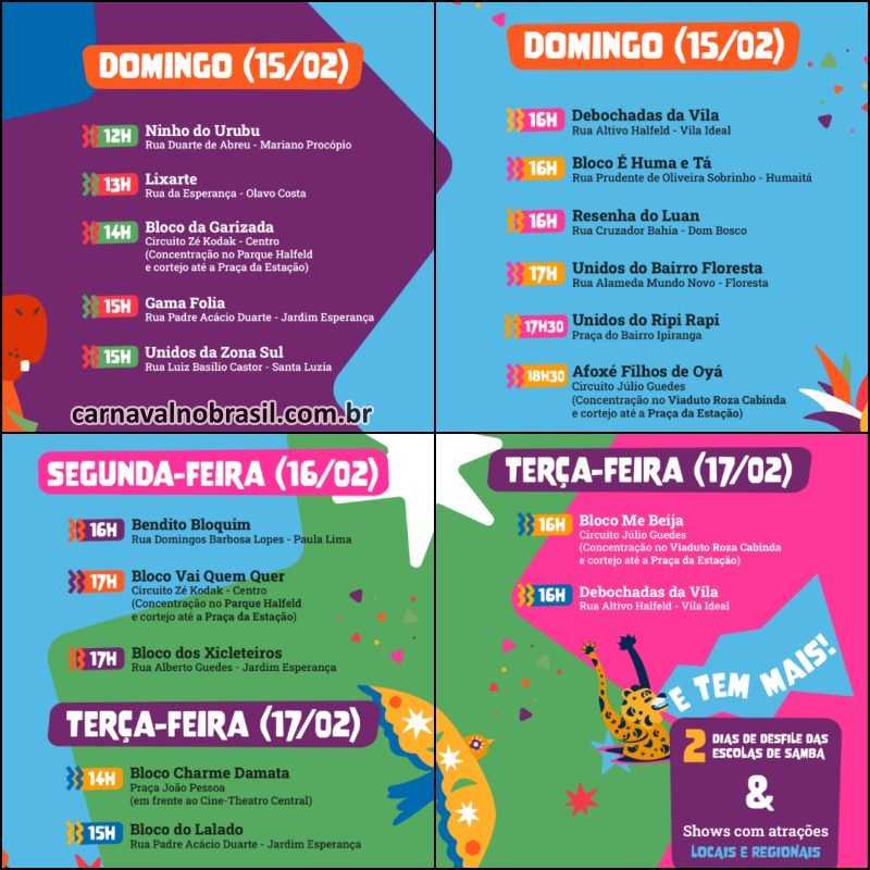 Programação do Carnaval de Juiz de Fora em Minas Gerais