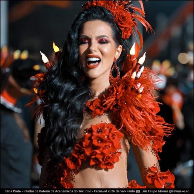 Carla Prata, Rainha de Bateria da Acadêmicos do Tucuruvi, no Carnaval 2026 de São Paulo - carnavalnobrasil.com.br