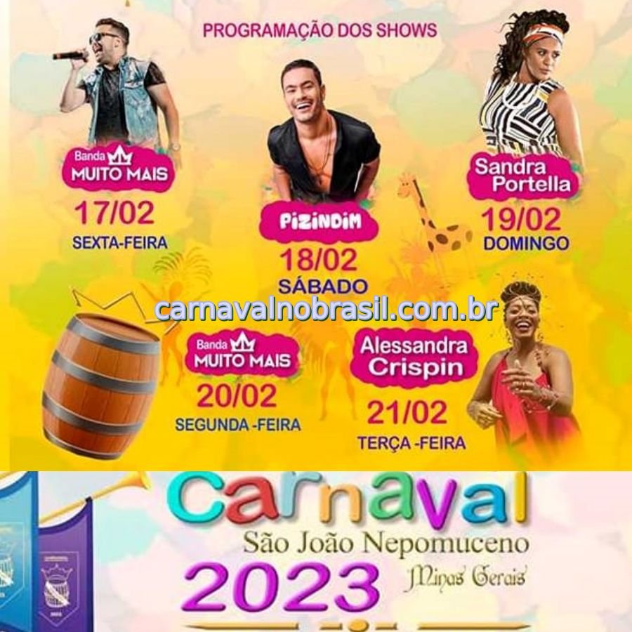 Programação Carnaval 2023 em São João Nepomuceno, Minas Gerais