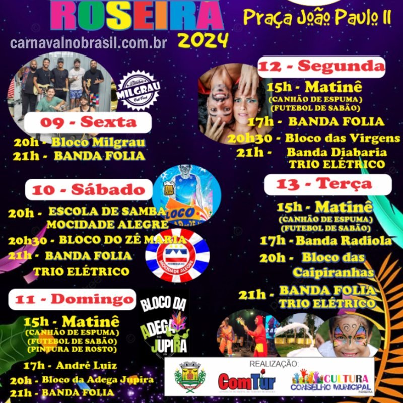 Roseira Carnaval 2024 em São Paulo : programação com blocos, banda, trio elétrico e escola de samba