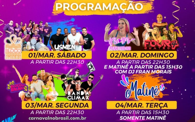 Sortimento Carnaval no Brasil . Programação do Carnaval 2025 em Delfim Moreira em Minas Gerais