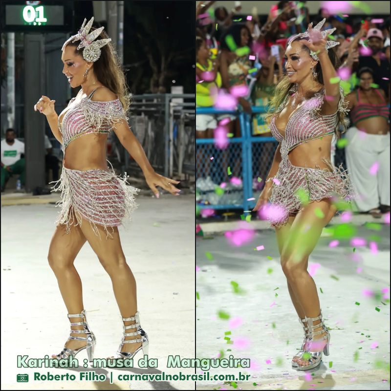 Momentos Karinah, musa da Mangueira, no ensaio técnico para o Carnaval 2025 no Rio de Janeiro