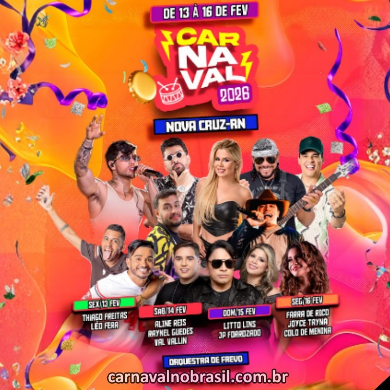 Programação Carnaval 2026 de Nova Cruz no Rio Grande do Norte